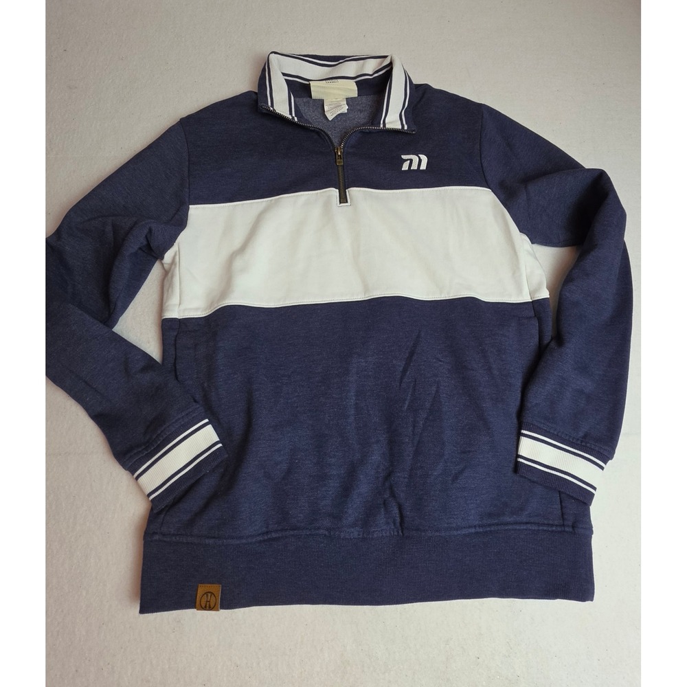 Holloway Heritage Quarter Zip Pullover Sweatshirt Navy Blue White Mens Medium